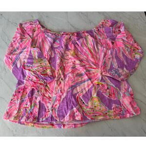 Lilly Pulitzer Emma Sunseeker women’s medium off the shoulder blouse pink shirt